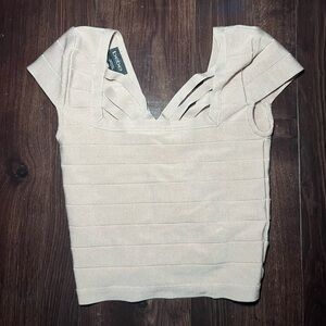 Bebe Beige Bandage Bodycon Top Size Small